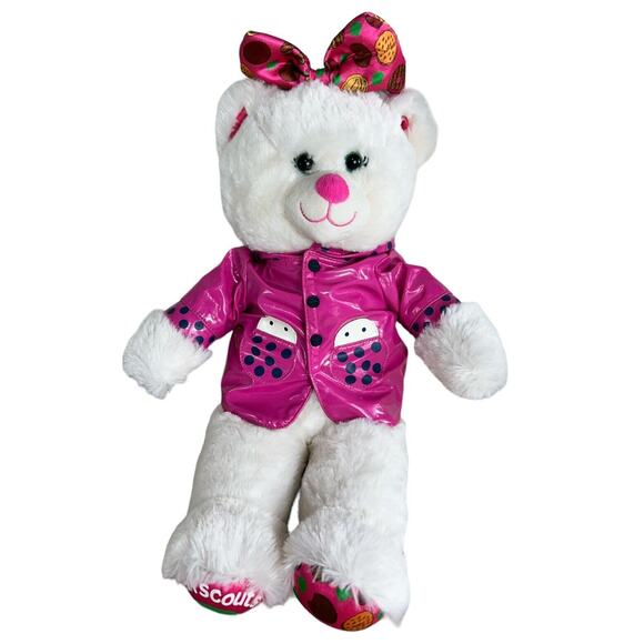 Build A Bear Girl Scout White Cookie Bear 16" Pink Bow Jacket Teddy Bear - Picture 4 of 7